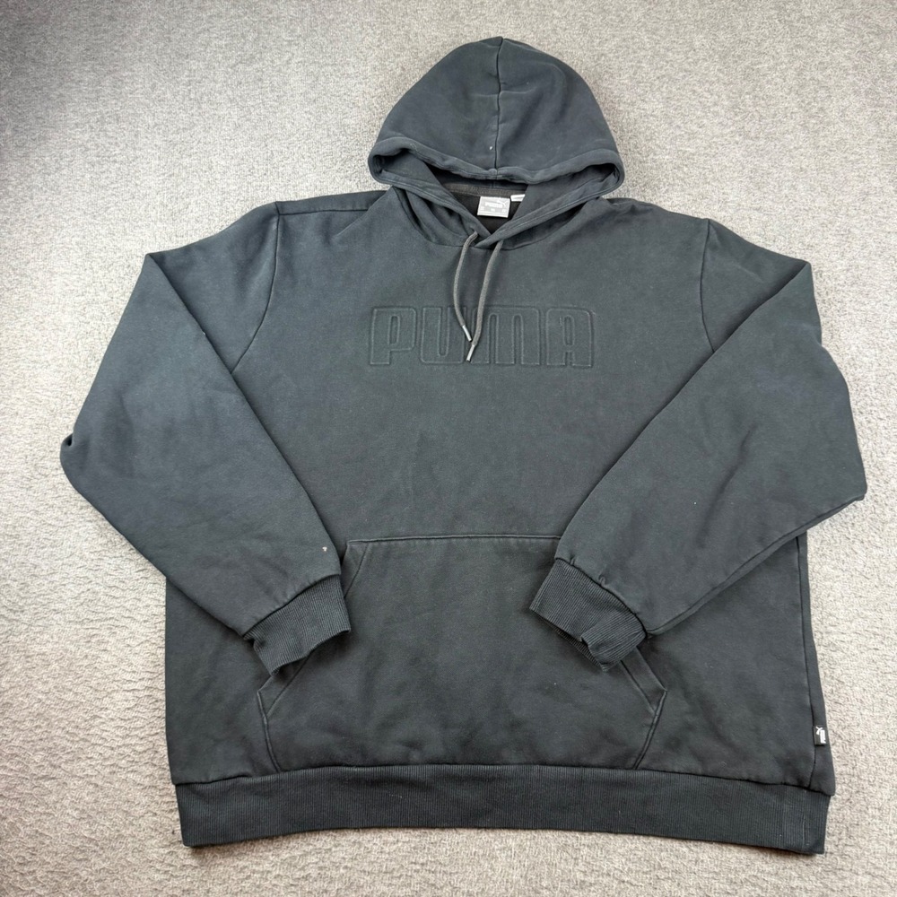 Puma Hoodie Men's XXL Black Embossed Logo Fleece Pullover 586850-01